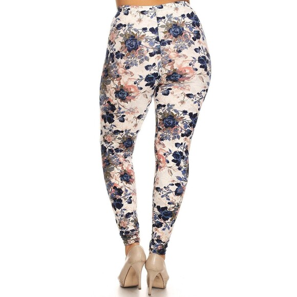 X-Plus‎ Size Womens Floral Printed High Waisted Knit Leggings - Picture 3 of 4